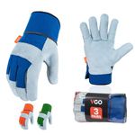 Vgo 3Pairs Safety Leather Work Gloves Men,Gardening Gloves,Rigger Gloves,Builder Gloves(L,Blue+Green+Orange,CB3501)