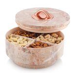 Nabhya Marble Print Revolving Round Shape 4 Section Multipurpose Dry Fruit Storage Container Set Box with Air-Tight Lid, Plastic Utility For Serving Sweets, Chocolates, Candy, Pickle & Kitchen (Beige)