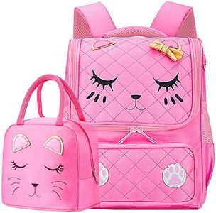 Cute Pink Backpacks with Lunch Box for Teen Girls, Kids Backpack for Toddler Preschool Bookbags Elementary School Bags