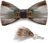 Suhine Feather Bow Ties for Men Handmade Pre Tied Bow Tie and Brooch Sets with Gift Box for Wedding Dating (Brown)