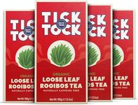 Tick Tock Organic Rooibos Loose Leaf Tea, Caffeine-Free Tea, Pack of 6 x 100g, Naturally Sweet Herbal Tea, Biodegradable, Rooibos Tea UK, Loose Leaf Redbush Tea for Wellbeing and Relaxation