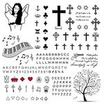 CARGEN 2 Sheets Alphabet Tattoo Stickers Finger Tattoos Literature Temporary Tattoos Black Tattoos Fake Tattoos Realistic Waterproof Alphabet Script Cross Crown Tattoos for Adults Women Men and Kids