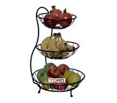 TORO 3 Tier Fruit and Vegetable Basket for Kitchen - Fruit Basket for Dining Table - Fruit Bowl Fruit and Vegetable Stand for Kitchen Counter Top Fruit Rack, Tiered Shelf (Black)