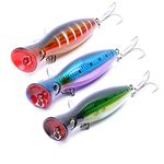 GudGmtoy 3Pcs Floating Lure Popper Bait Topwater Fishing Lures Large Popper Fishing Lure Saltwater Fishing Artificial Hard Lures Bass Tuna Popper Lures for Seabass, Pike, Perch, Muskie 13cm