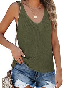 Tutorutor Womens Summer Sleeveless V Neck Sweater Vest Fall Knitted Loose Cami Tank Tops Army Green