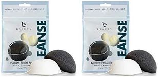 Konjac Sponge - 4 Pack of Natural Facial Sponges for Gentle Cleansing and Face Exfoliating Loofah for Use with Wash, Cleanser or Oil to Clean Skin (2 White Natural, 2 Black Charcoal)