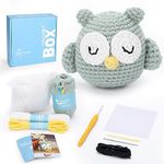 CrochetBox Complete Beginners Crochet Kit - Sleeping Owl Crochet Kit, All You Need for Easy Crocheting, Step-by-Step Video Tutorials, Animal Design, Birthday Gift for Adults, Teens.