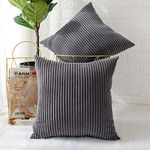 MERNETTE Pack of 2, Corduroy Soft Decorative Square Throw Pillow Cover Cushion Covers Pillowcase, Home Decor Decorations for Sofa Couch Bed Chair 18x18 Inch/45x45 cm (Dark Grey)