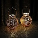 TRIROCKS Set of 2 Moroccan Style Metal Table Lamp 18cm H Battery Powered Cordless Lamp with LED Fairy Lights Bulb Perfect for Home Living Room Parties Tabletop Indoors (White)