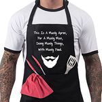 BBQ Aprons for Men, Funny Cooking BBQ Apron in 100% Cotton, Adjustable with 2 Pockets, Birthday, Christmas, Cooking Gifts for dad, chef, husband, him - Manly Man - Black