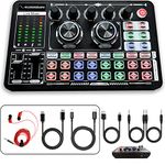 KILOGOGRAPH Sound Board F999 Plus - More Aux Cables, Audio Mixer with Effects, Audio Interface for PC Mac iOS Android, External Sound Card for Streaming Recording, LED Light, DJ Mixer, Voice Changer