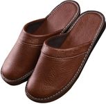 Leather Slippers For Men Indoor Outdoor，Pantoufles Mules En Cuir Pour Homme，Couple's Home Indoor Breathable Non-slip Slippers (Color : Brown, Size : EUR43-44)