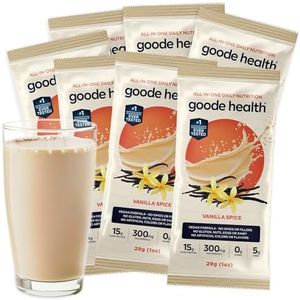 Goode Health Vanilla Spice Superfood Nutrition Shake - 7 Single-Serve On The Go Travel Packs - 15g Vegan Protein, 5g Fiber, Zero Sugar - Complete Nutrition Blend