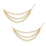 Efulgenz Indian Bollywood Jewelry Gold Tone Plated Dangling Earring with Layered Jhumka Tassels Ear Support Chain Hair Accessory