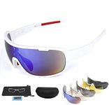 Rungear Polarized Sports Sunglasses UV400 with 5 Interchangeable Lenes for Men Women Cycling Running Driving Fishing Golf Baseball Glasses (White)