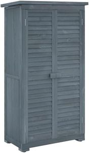 Outsunny Wooden Garden Shed, Compact Outdoor Storage Shed, 3-Tier Shelves Tool Organizer with Asphalt Roof and Shutter Doors, 34.3" x 18.3" x 63", Grey