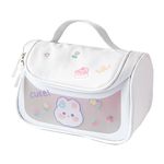 Wolpin Travel Cosmetic Bag Toiletry Vanity Large Makeup Kit Storage Organizer Grooming Make Up Bag, with Bear Cute Sticker White 18 cms