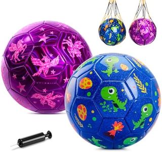 INPODAK 2 Pack Size 3 Soccer Balls for Toddler Kids Ages 2-8 Unicorn and Dinosaur Design Sports Balls for Boys Girls with Pump and 2 Mesh Bags Great Gift