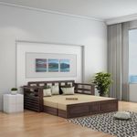 WOODNETIC Sheesham Wood 3 Seater Sofa Cum Bed with Side Pocket and Tea/Coffee Stand for Living Room Bedroom Wooden Furniture for Home Walnut Finish