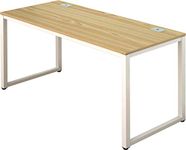 SHW Commercial-Grade Computer Desk Home Office Table, White Frame w/Oak Top, 55-Inch