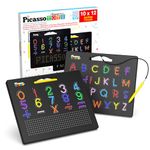 PicassoTiles 2-in-1 Double Sided Magnetic Drawing Board ABC A-Z Letter, Number, and Freestyle Writing Playboard 12x10 inch Large Magnet Tablet Pad Open-Ended Learning Erasable Reusable Playset PTB02