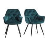 AINPECCA Dining chairs with Velvet Thick Padded Upholstered Kitchen Tub Chair Armchair with Backrest Metal Legs Living room Reception Leisure Chairs for Bedroom Lounge Office(Teal,2)