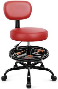 Shop Stool with Wheels for Garage, Mechanics Rolling Chair with Backrest, Adjustable Height Heavy Duty Garage Stool with Footrest and Storage Tray, Swivel Task Chair for Workshop Kitchen Salon (Red)