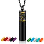 Essential Oil Container Pendant Necklace Black 316L Stainless Steel Diffuser Necklace Aromatherapy Locket Jewelry Pearl Chain Anxiety Whistle Necklace Men/Women Gift Set