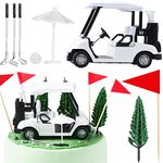 Leitee 21 Pcs Golf Cake Topper Golf Cake Decoration Golf Cupcake Topper Include Mini Golf Cart Toy Red Flag Golf Ball Green Tree Golf Club Sun Umbrella for Golf Themed Birthday (White,Classic)