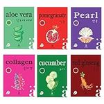 Korean Skin Care Face Mask Sheets - Natural Ampoule Masks set (pack of 6) - Snail, Collagen, Red Ginseng, White Pearl, Aloe, Cucumber, Skin Care k beauty facial mask for Women, Girls