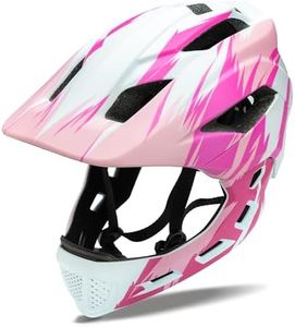 Natuway Toddler and Kids Full Face Helmet, Girl and Boy BMX Multi-Sport Detachable Mountain Dirty Bike Helmet (White and Pink)
