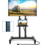 Rfiver Upgraded Mobile TV Stand on Wheels with Power Outlet, Heavy Duty Rolling TV Cart for 32-85 Inch TVs up to 132 lbs, Height Adjustable Portable Floor TV Stand for Bedroom, Home Office