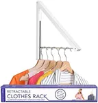 Single Foldable Clothing Rack, Wall-Mounted Retractable Clothes Hanger for Laundry Dryer Room, Hanging Drying Rod, Small Collapsible Folding Garment Racks, Dorm Accessories (White)