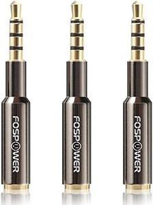 Audio Jack Adapter (3 Pack), FosPower 3.5mm Male to Female Stereo AUX Headphone Adapter [4-Conductor TRRS, Gold Plated Plug] for iPhone, Smartphones, Tablets, Speakers, Microphone & Card Readers