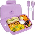 Fenrici Bento Box For Girls & Teens, Made with Plastic-Free Wheat Straw, Utensils Included, 5 Leakproof Compartments, Compatible Lunch Box, BPA-Free, Microwave, Dishwasher Safe, Purple