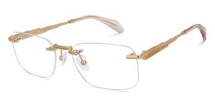 John Jacobs | Blue Cut & Antiglare Zero Power Computer Eyeglasses | Urban Elegance | Gold Rimless Rectangular Shape | For Men & Women | Wide | JJ E17071