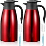 2 Pcs 68 oz Thermal Coffee Carafe Insulated Stainless Steel Coffee Carafe for Hot Liquids Vacuum Thermal Pot Creamer Carafe Dispenser with Brushes Keeping Hot 12 Hours (Wine Red)