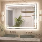 Keonjinn 36 x 48 Inch Bathroom Mirror with Lights, LED Vanity Mirror with Frontlit & Backlit, Stepless Dimmable 3-Color Temperature, Lighted Mirror with Anti-Fog, HD Tempered Glass