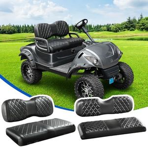 NOKINS 4PCS Golf Cart Diamond Seat Covers Kit, Front and Rear Seat Covers Fits Yamaha Drive/Drive2 OEM Ordinary Seat Cushion, No Need to Staples, Durable Breathable vinyl (Black&Black Stitching)