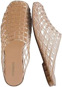 CUSHIONAIRE Lab Jelly Flats for Women, Closed Toe Slip On Lightweight Womens Mules with Woven Design and Cushioned Comfort, MOCHA 11