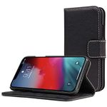 Snugg iPhone XR Wallet Case – Leather Card Case Wallet with Handy Stand Feature – Legacy Series Flip Phone Case Cover in Blackest Black