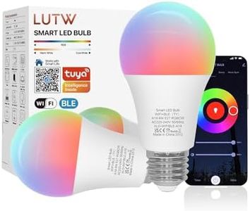 LUTW Smart Light Bulb, E27 Screw LED Bulb Colour Changing, Compatible with Alexa, Google Home, 9W 900lm RGBCW 2700K-6500K Bluetooth &WiFi 2.4GHz, Pack of 2 (No Hub Required)