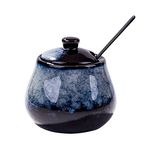 BOSILI Ceramic Sugar Bowls for Sugar Seasoning, Sugar Bowl with Lid and Stainless Steel Spoon for Home and Kitchen(Blue-gray)