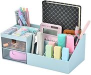 Citmage Desk Organizer Caddy with 12 Compartments Office Workspace Drawer Organizers Desktop Holder Plastic Stationery Storage Box for Pencils,Markers,Erasers,Pens,Sticky Notes,Stapler (Blue)