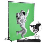 FEIFANTEAM 7*6.5FT Green Screen Backdrop with Wheels,Chromakey Green Photography Polyester Background Studio Portable Movable Backdrop Support Stand with Pulley for Streaming,Video Gaming,Zoom Meeting