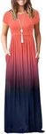 AUSELILY Women's Short Sleeve Loose Plain Casual Long Maxi Dresses for Women 2025 (2XL, Orange Black)