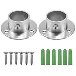 HQdeal 2 Pack Stainless Steel Closet Pole Sockets, Heavy Duty Closet Rod End Supports Round Shaped Flange Rod Holder with Screws for Wardrobe Bracket Shower Curtain Rod Flange Socket Kit (25mm)