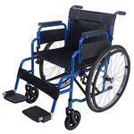 Folding Wheelchair Self Propelled Lightweight Transit Footrest Armrest Brake Large wheel Mobility Aid from FreeToBe (Blue)