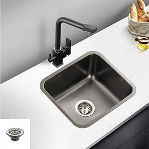 Aterru Kitchen Sink Basin Stainless Steel Top Under Mount Single Bowl Laundry Wash Sinks (340x310mm Nano Black)