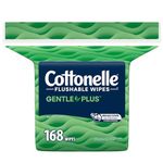 Cottonelle GentlePlus Flushable Wet Wipes with Aloe & Vitamin E, Adult Wet Wipes, 1 Refill Pack, 168 Total Wipes